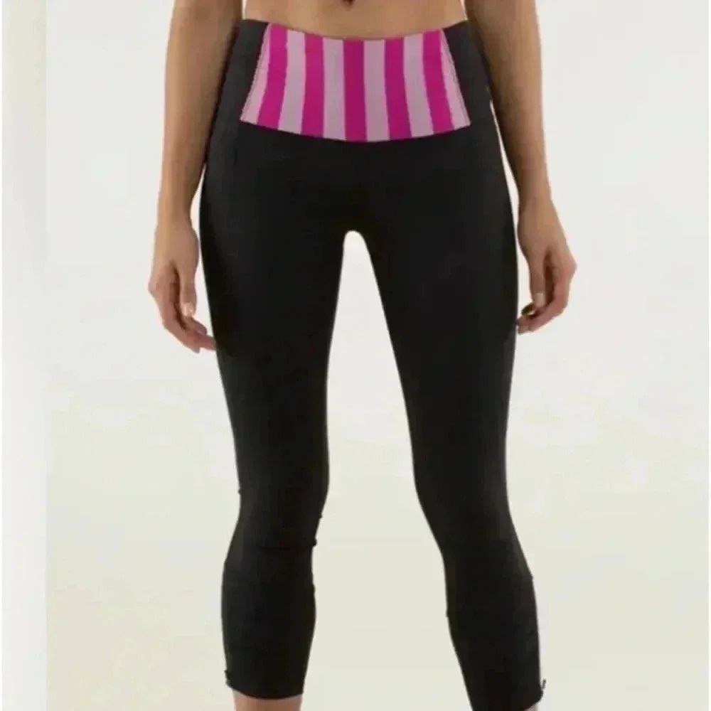 LULULEMON RUNDAY CROPS - leggings, black,  size 2